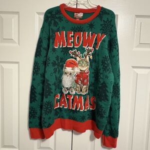 Meowy Catmas Party Sweater Christmas Sweater Size XL